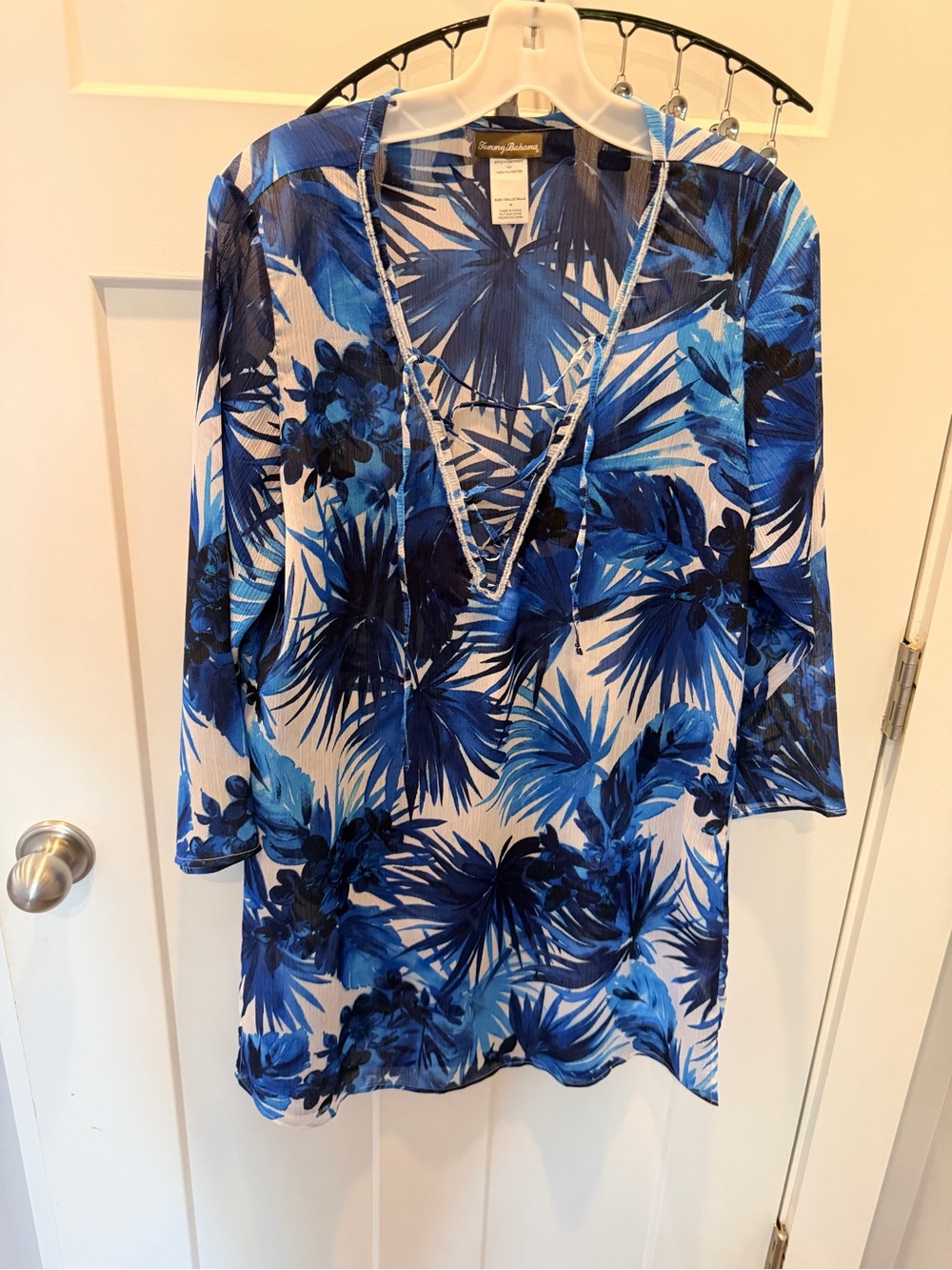 Tommy Bahama Women’s M Blue Tropical Floral Lace Up Tunic Beach Cover Up